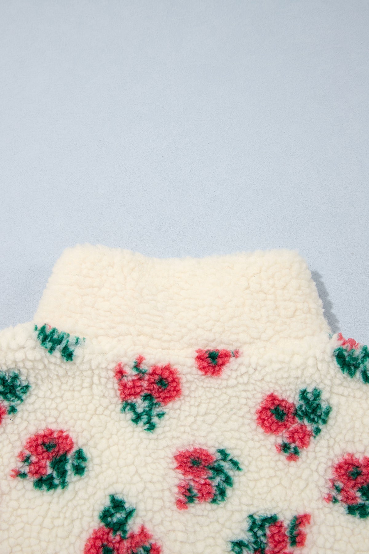 White Floral Print Fleece pullover