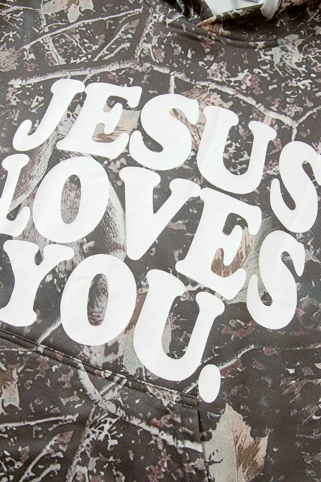 Brown Retro Camouflage Jesus Loves You Print Relaxed Hoodie