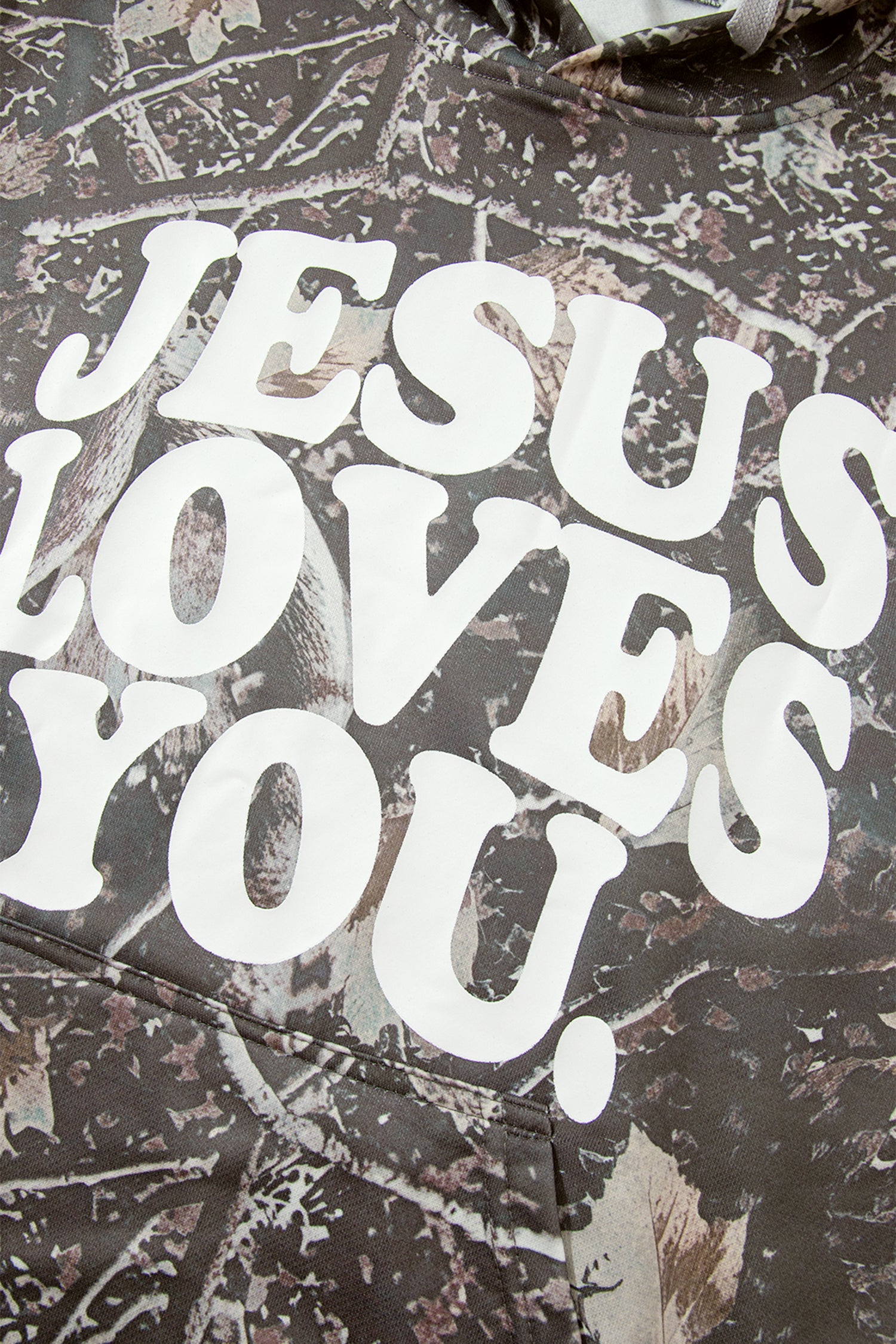 Brown Retro Camouflage Jesus Loves You Print Relaxed Hoodie