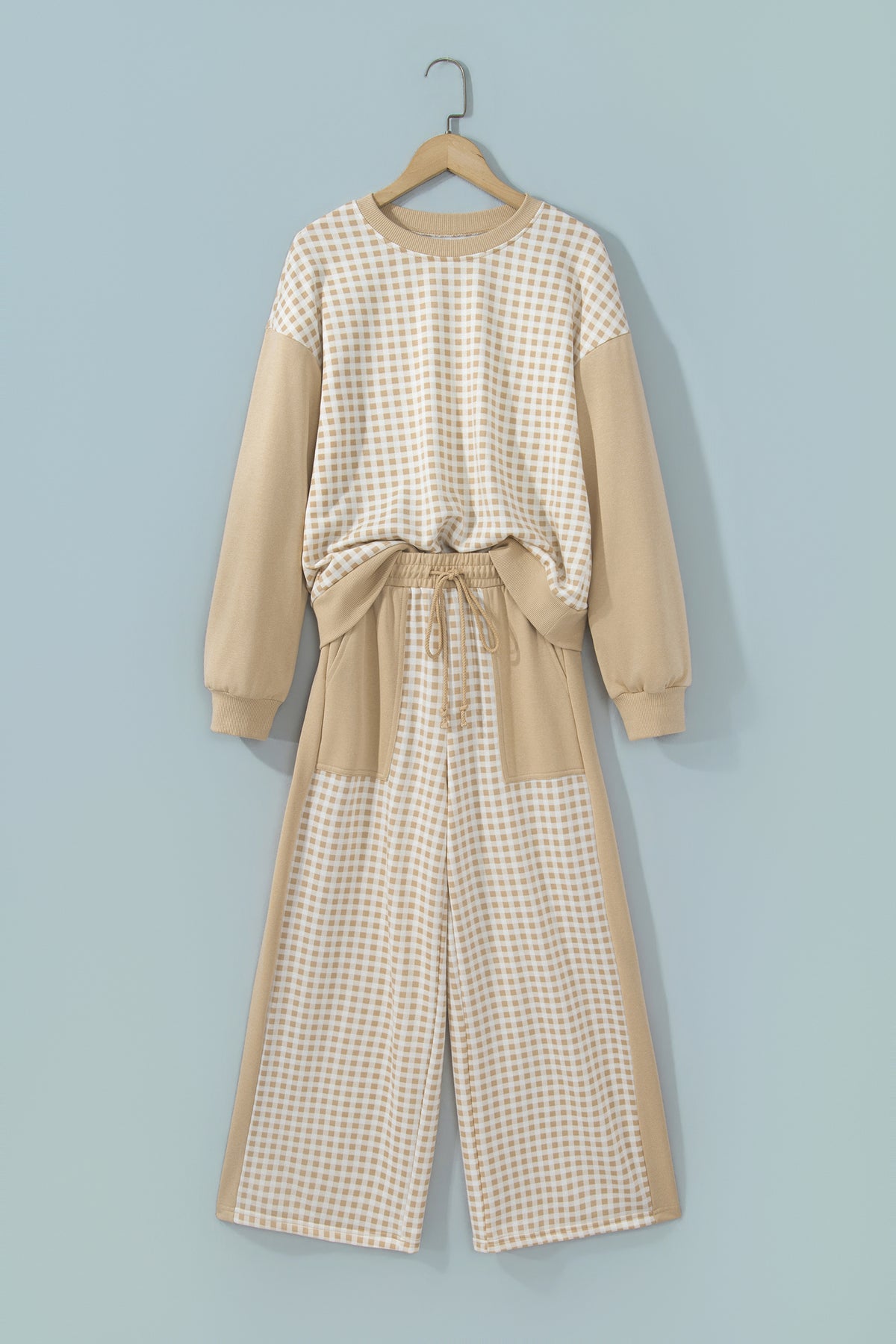 Plaid Long Sleeve Wide Leg Pant Set