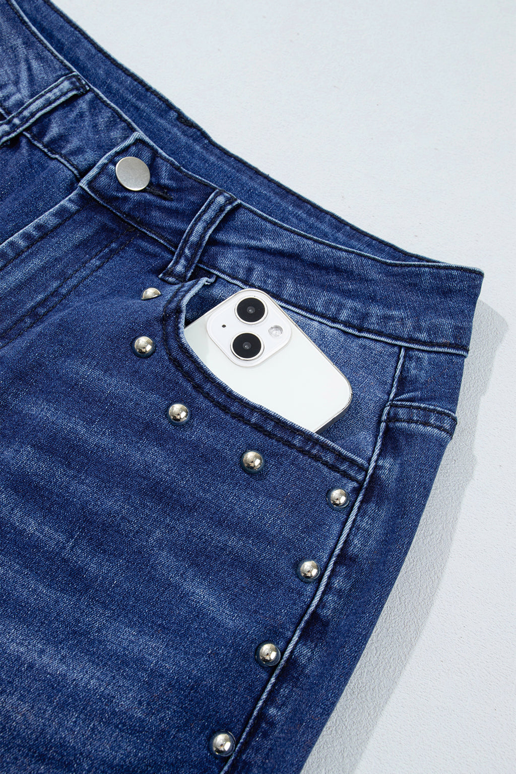 Coffee Studded Detail Straight Leg Casual Loose Jeans