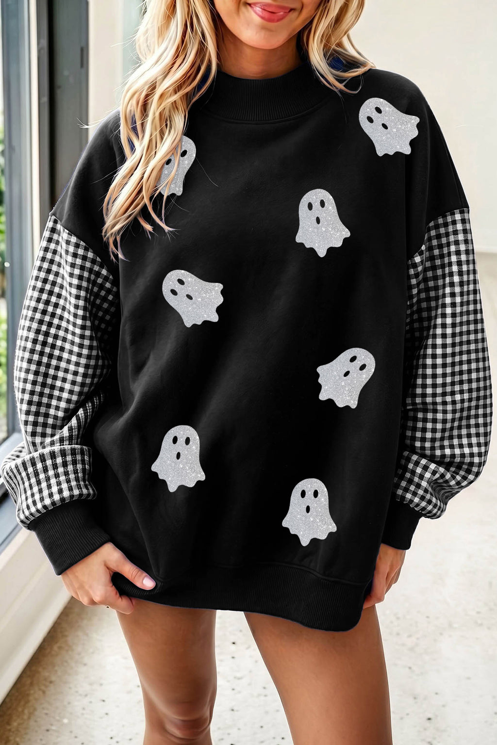 Mock Neck Ghost Halloween Sweatshirt