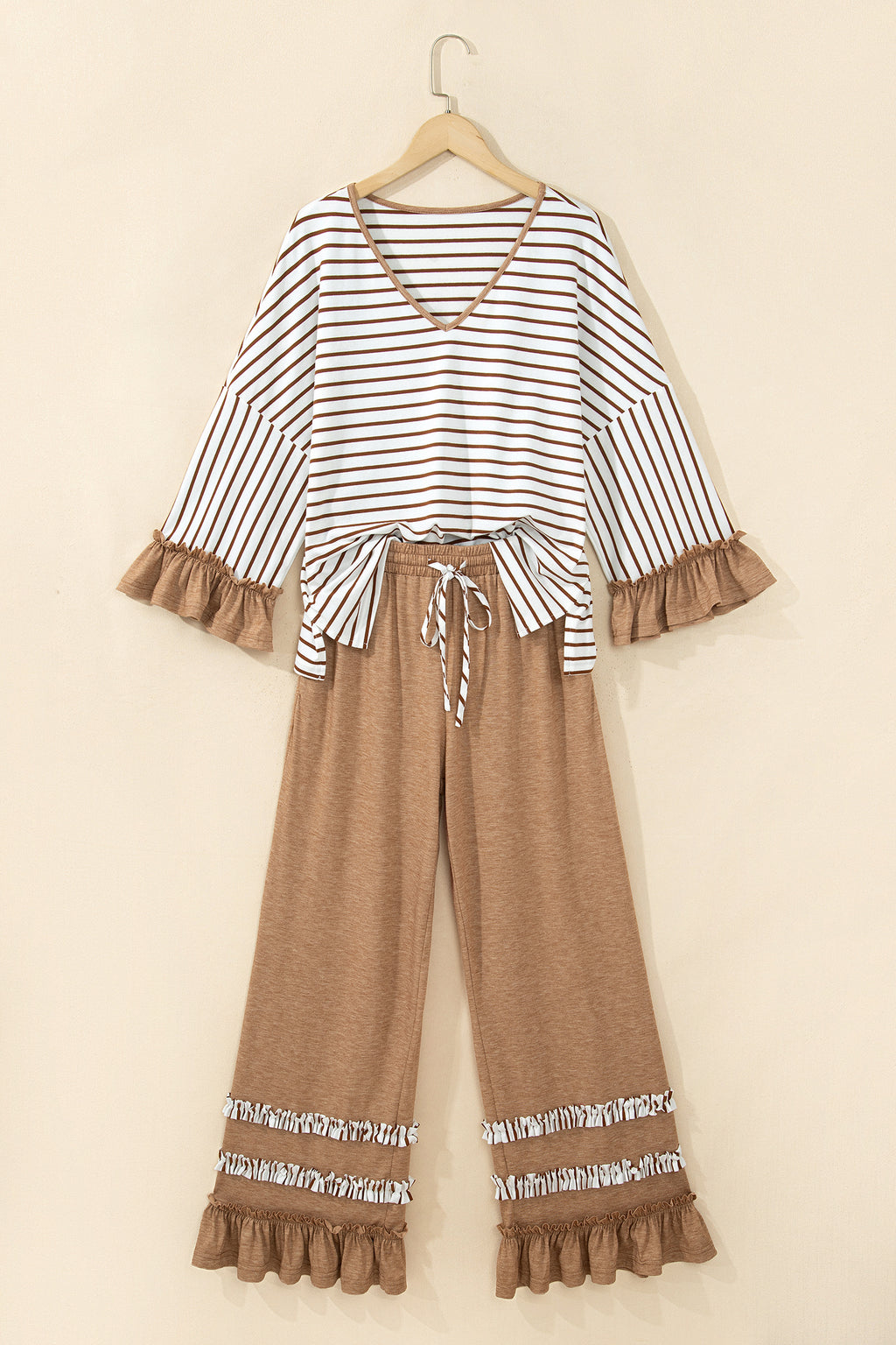 Ruffle Sleeve Top and Drawstring Pants 2 piece Set