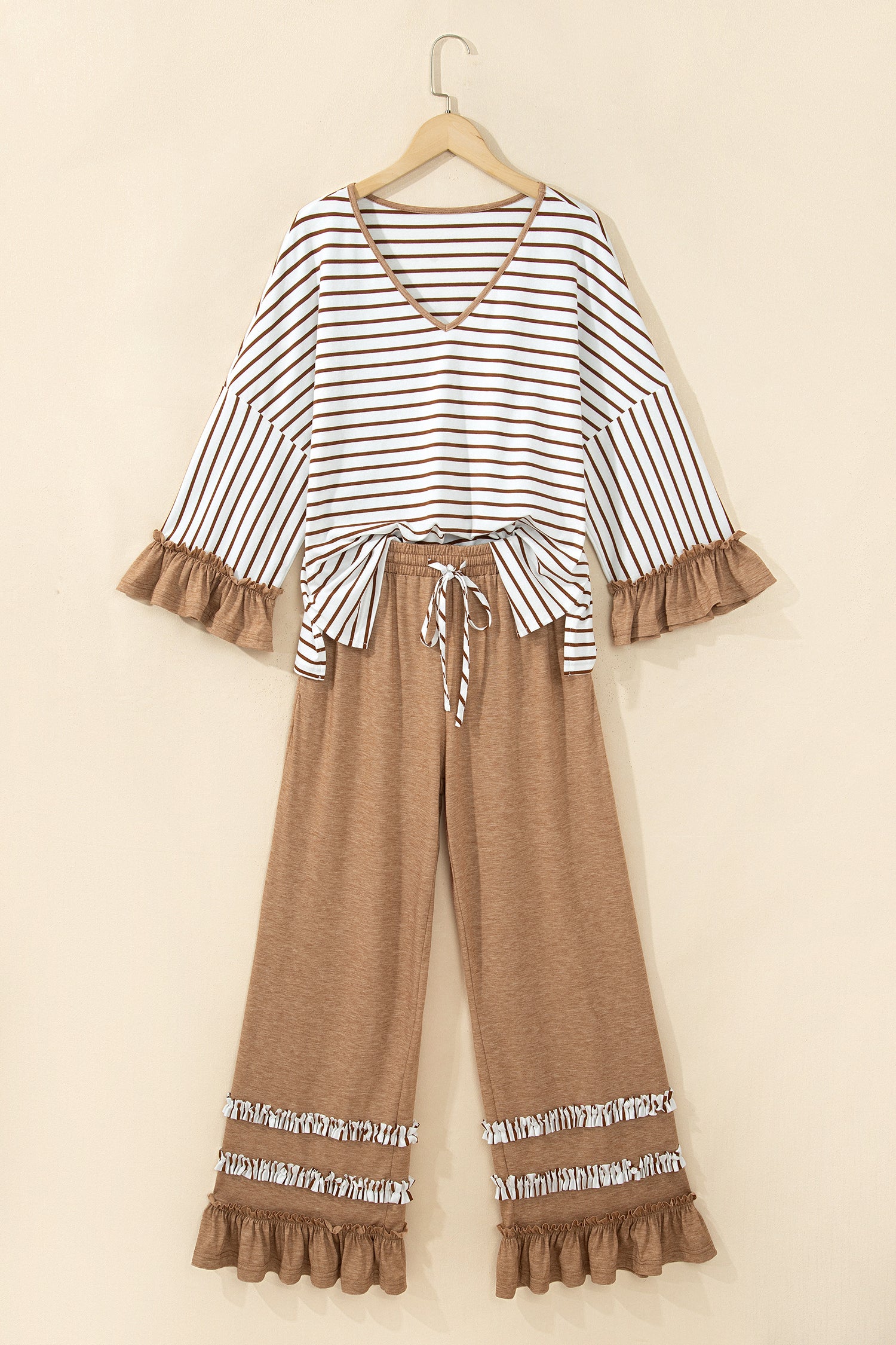Ruffle Sleeve Top and Drawstring Pants 2 piece Set