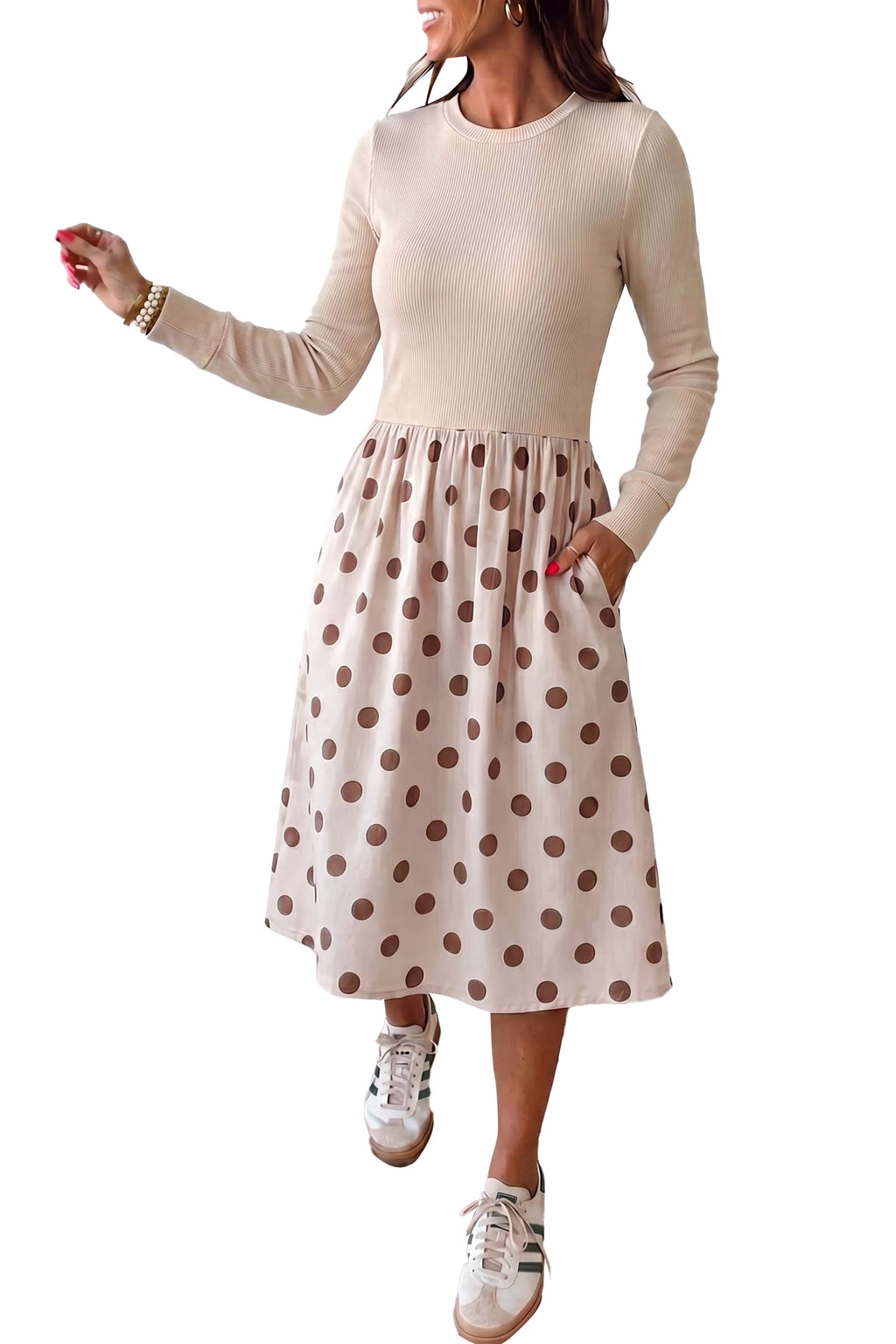 Polka Dot Midi Long Sleeve Dress