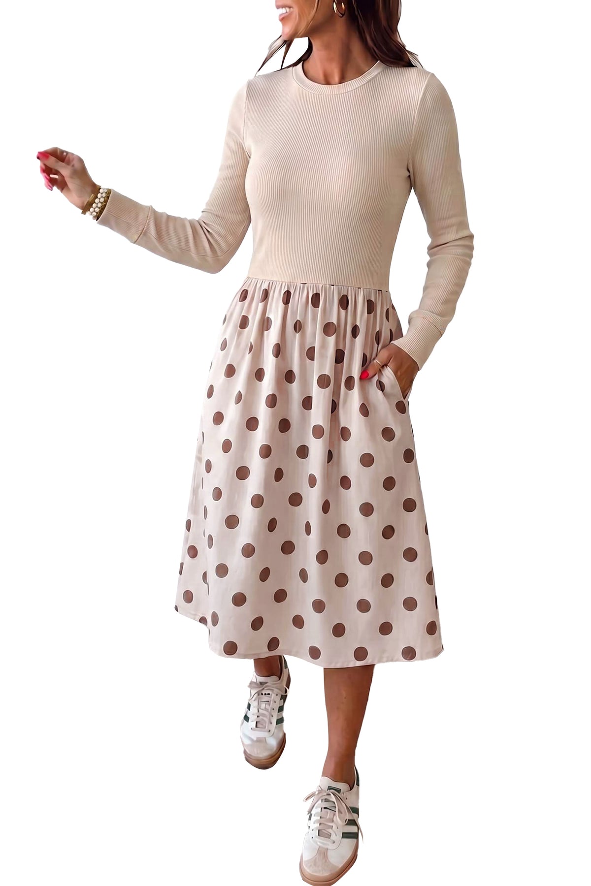 Polka Dot Midi Long Sleeve Dress