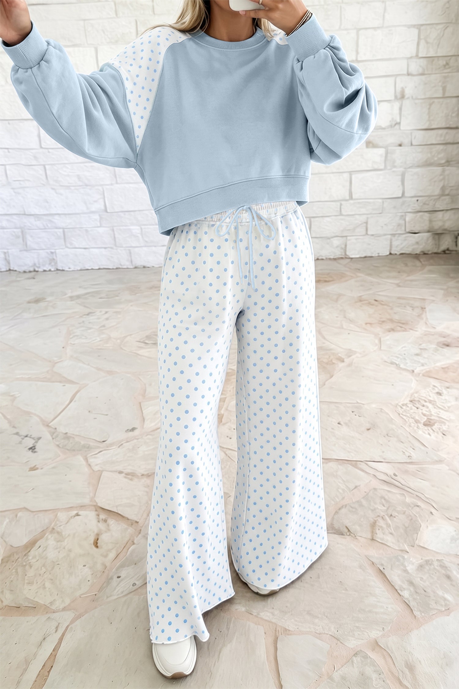 Polka Dot Patchwork Two Piece Pants Set