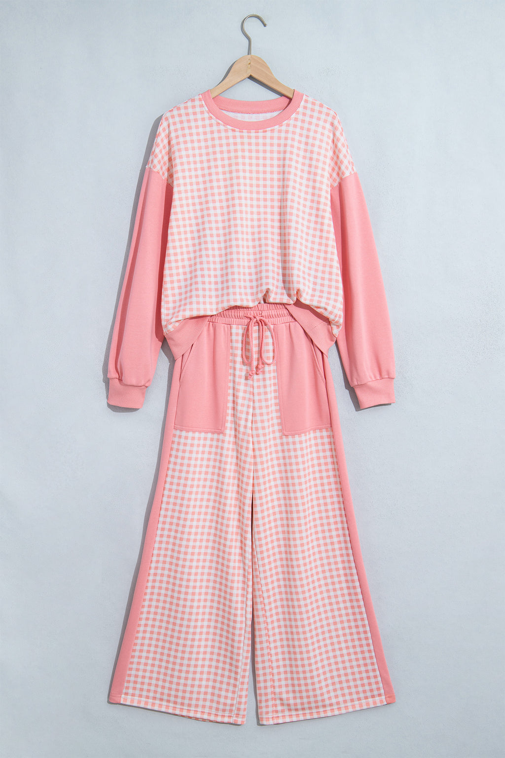Plaid Long Sleeve Wide Leg Pant Set