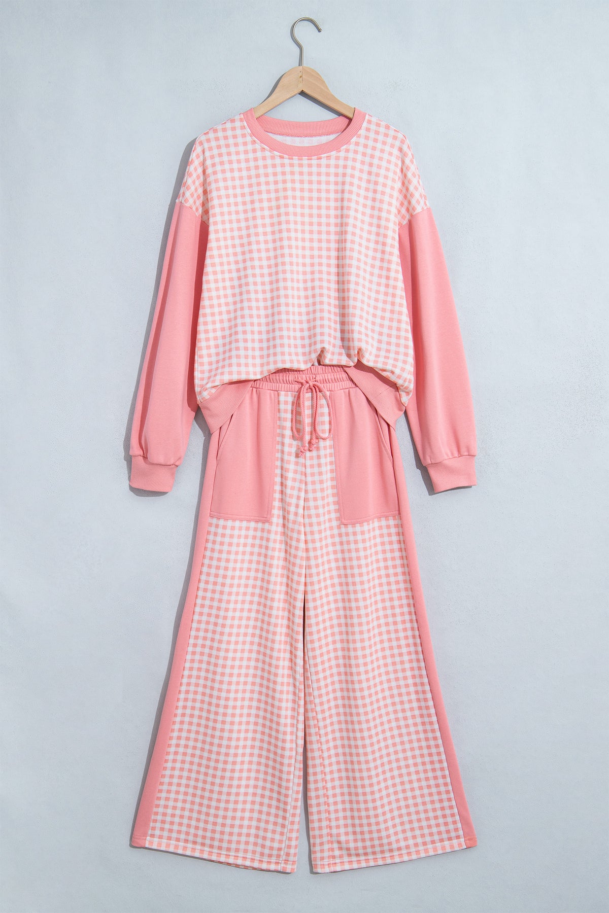 Plaid Long Sleeve Wide Leg Pant Set