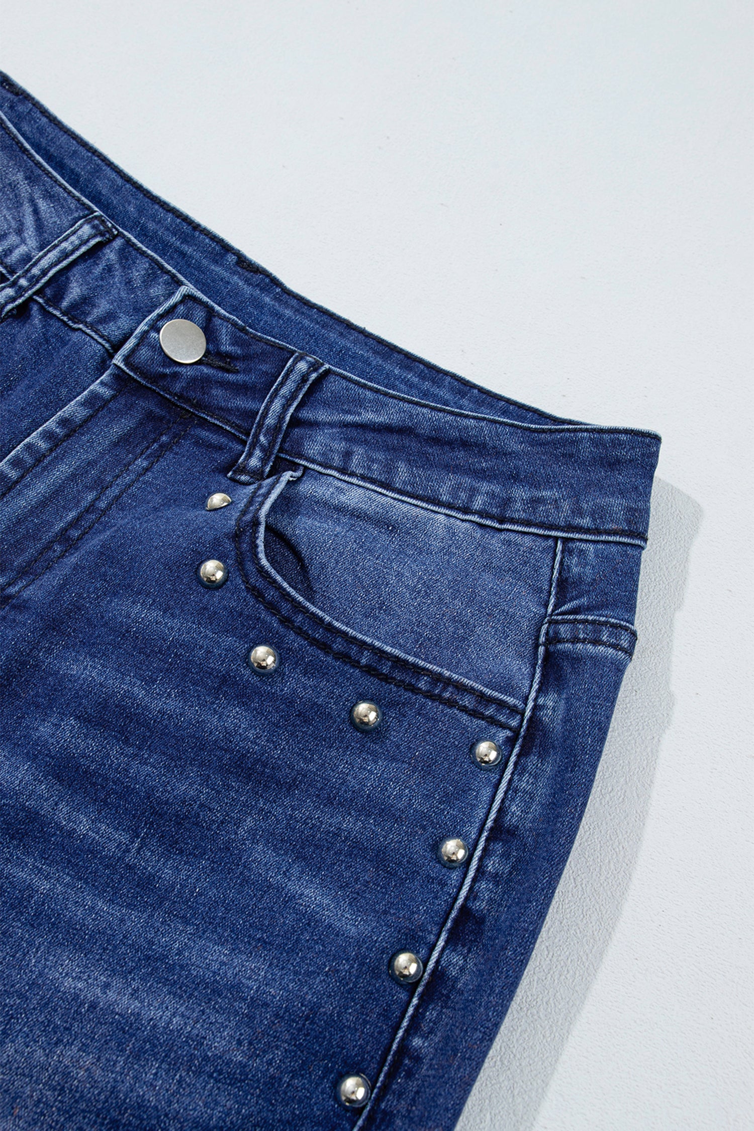 Coffee Studded Detail Straight Leg Casual Loose Jeans