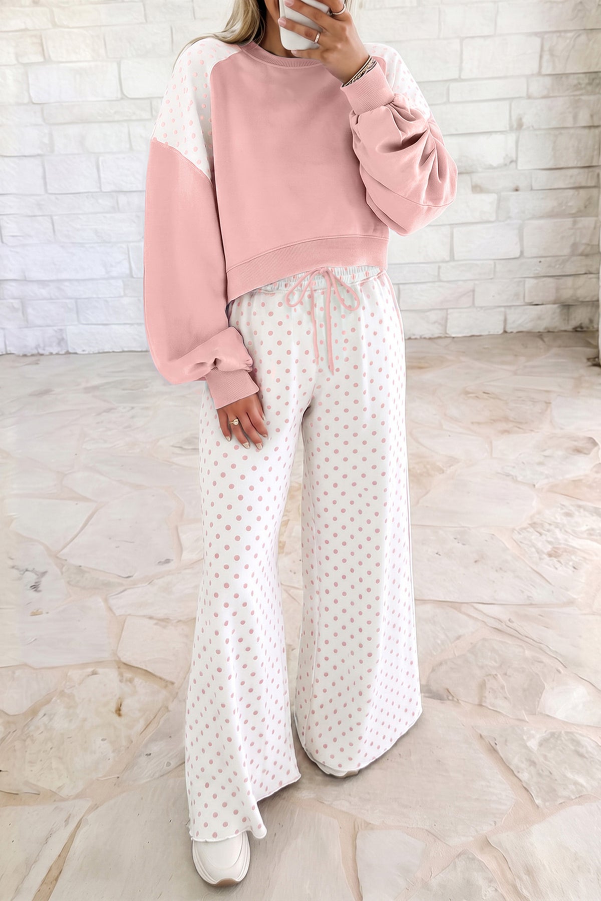 Polka Dot Patchwork Two Piece Pants Set