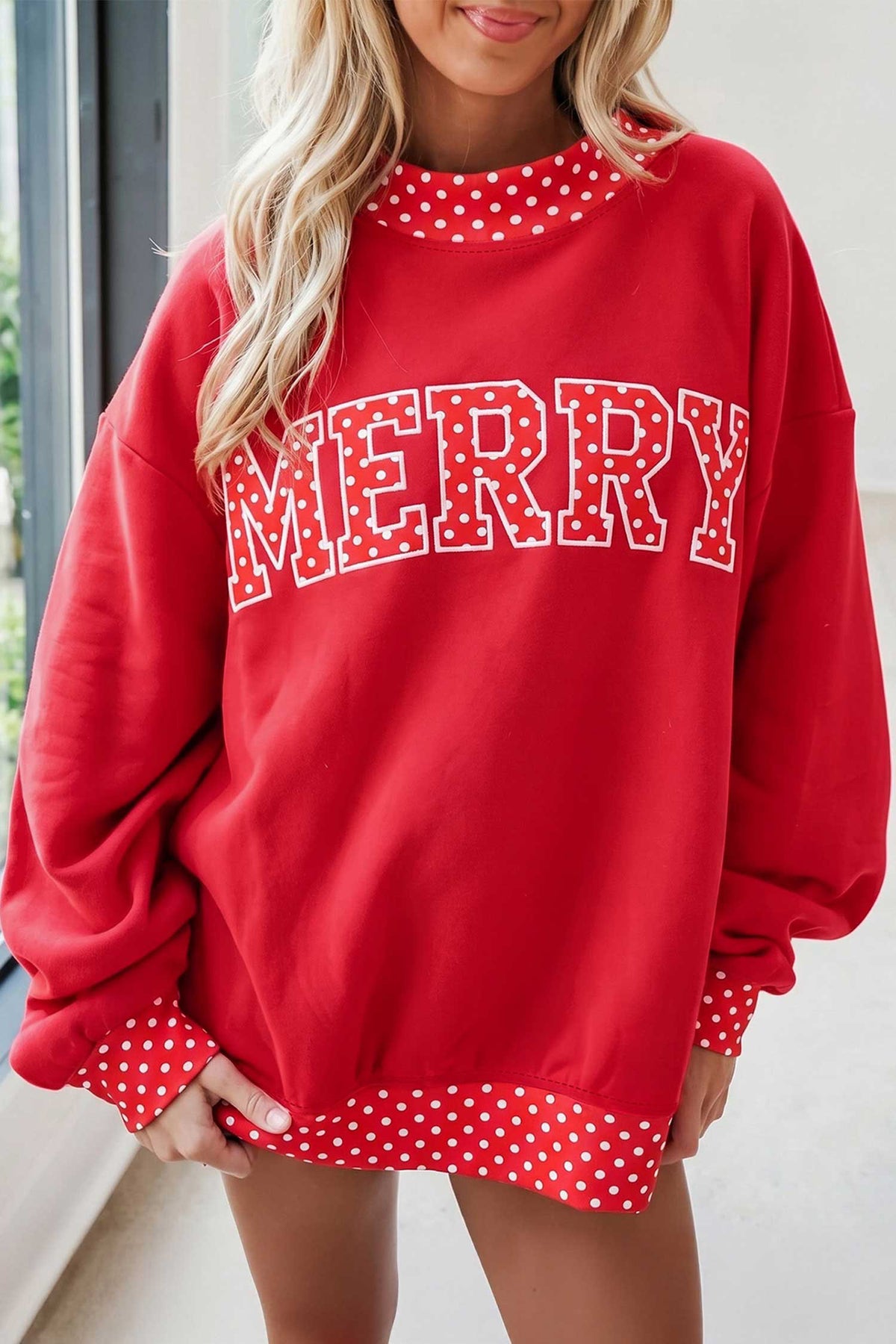 Polka Dot Letter Print Mock Neck Sweatshirt