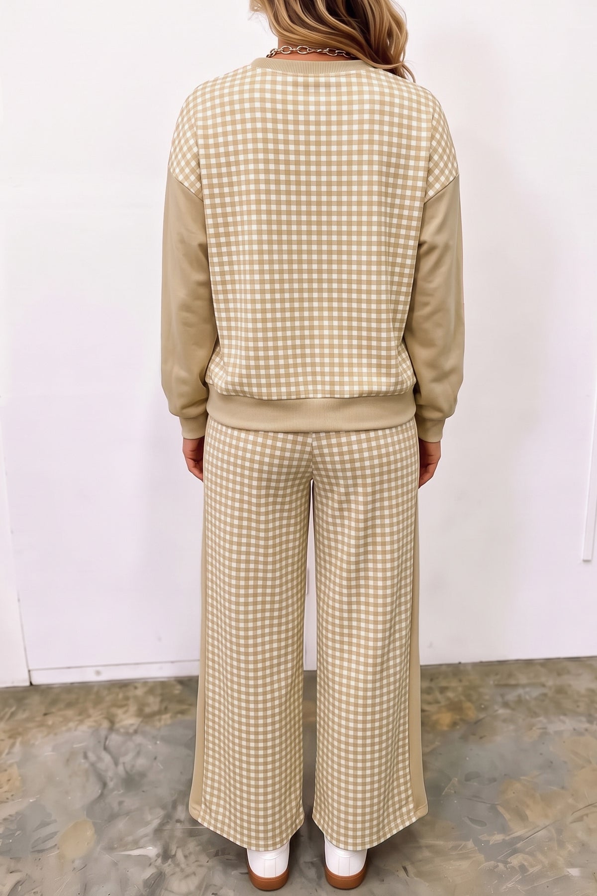 Plaid Long Sleeve Wide Leg Pant Set