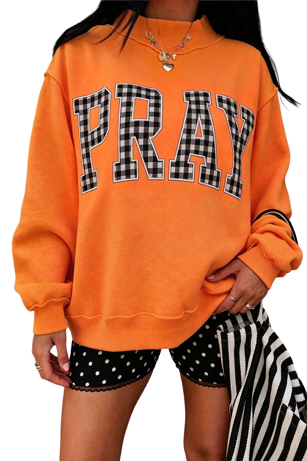 Pray Polka Dot Embroidered Mock Neck Sweatshirt
