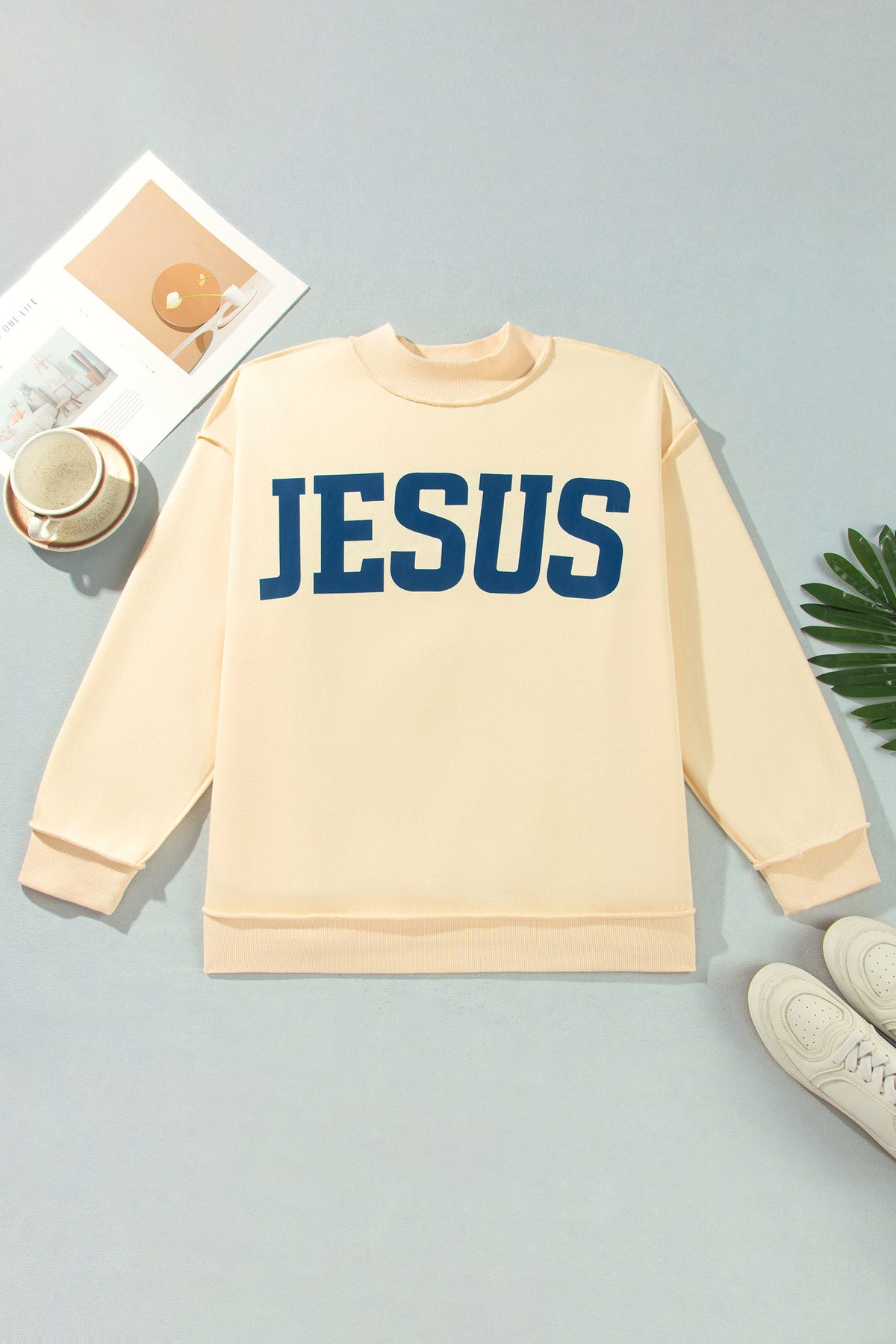 Jesus reversible Mock Neck Oversized Tunic Plus Size Sweatshirt