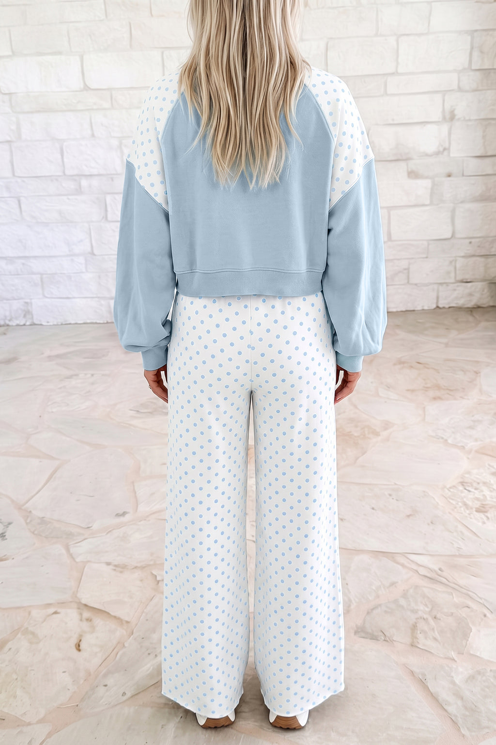 Polka Dot Patchwork Two Piece Pants Set