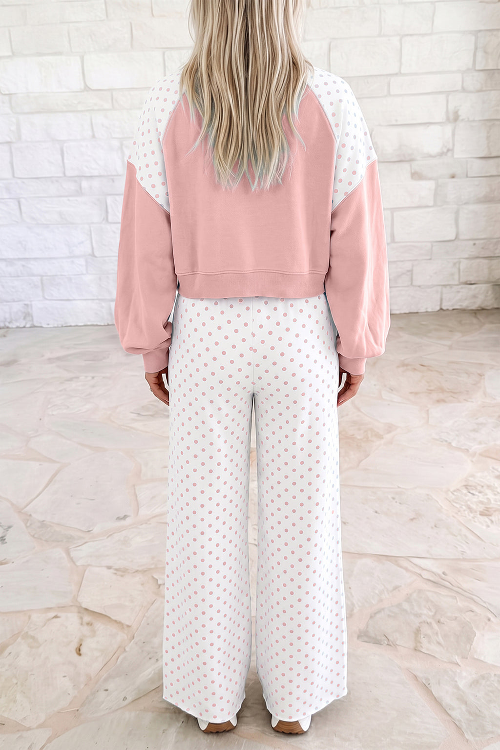 Polka Dot Patchwork Two Piece Pants Set