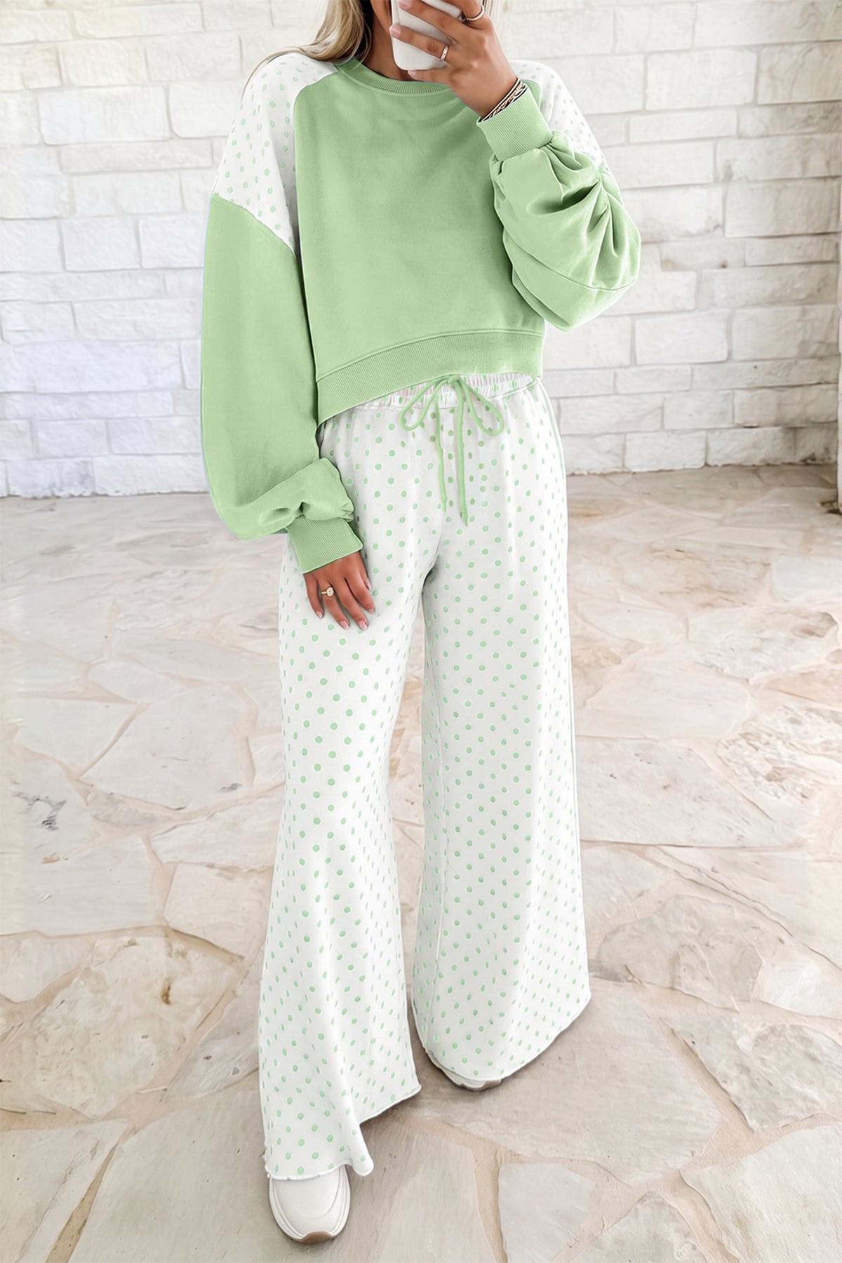 Polka Dot Patchwork Two Piece Pants Set