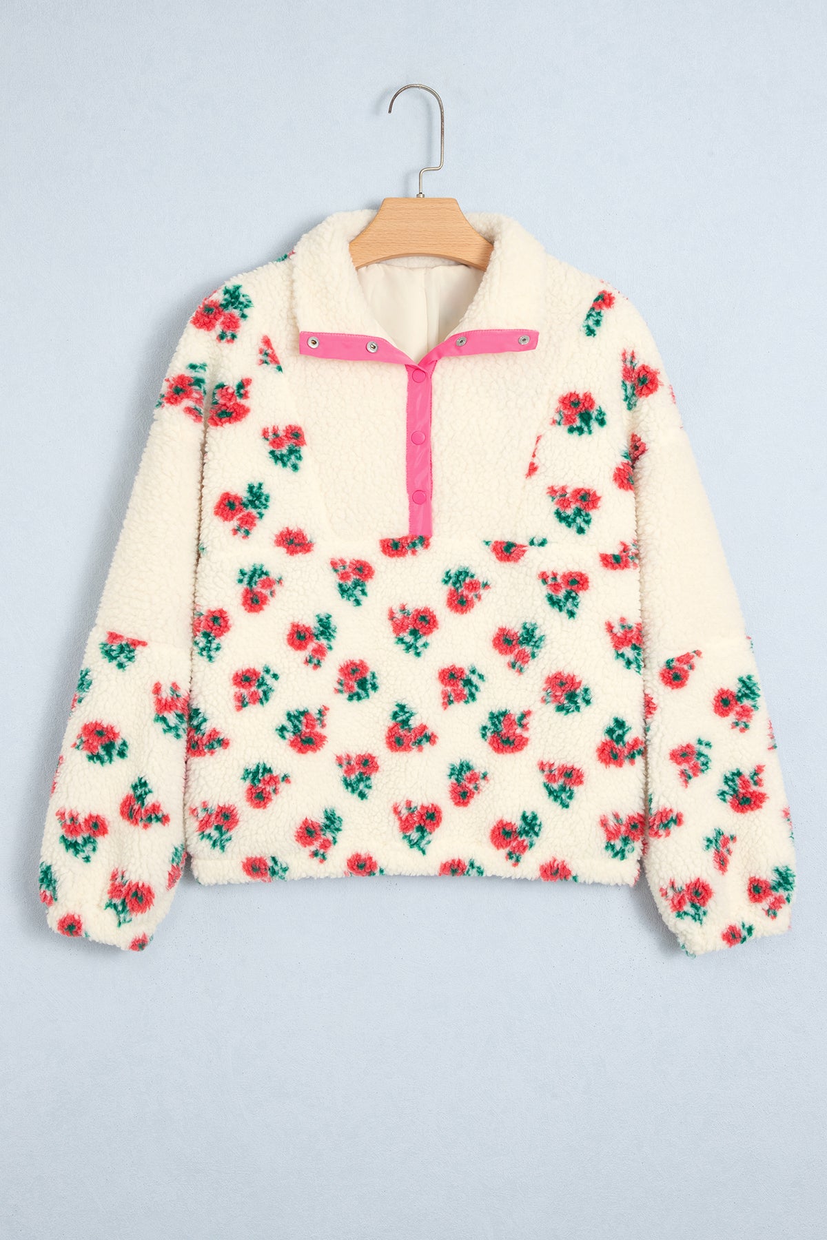 White Floral Print Fleece pullover