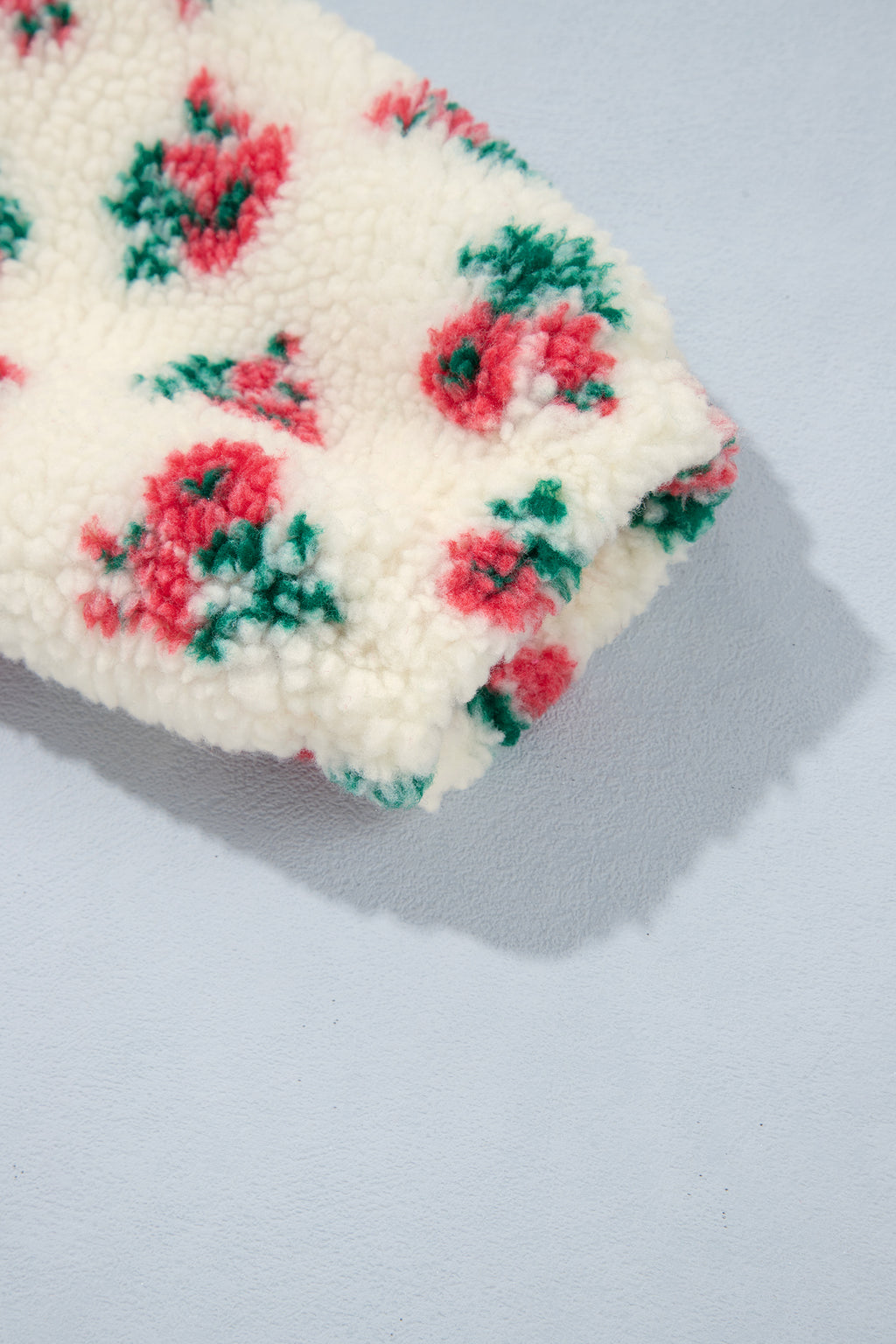 White Floral Print Fleece pullover