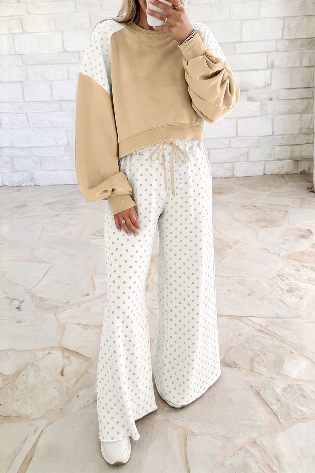 Polka Dot Patchwork Two Piece Pants Set