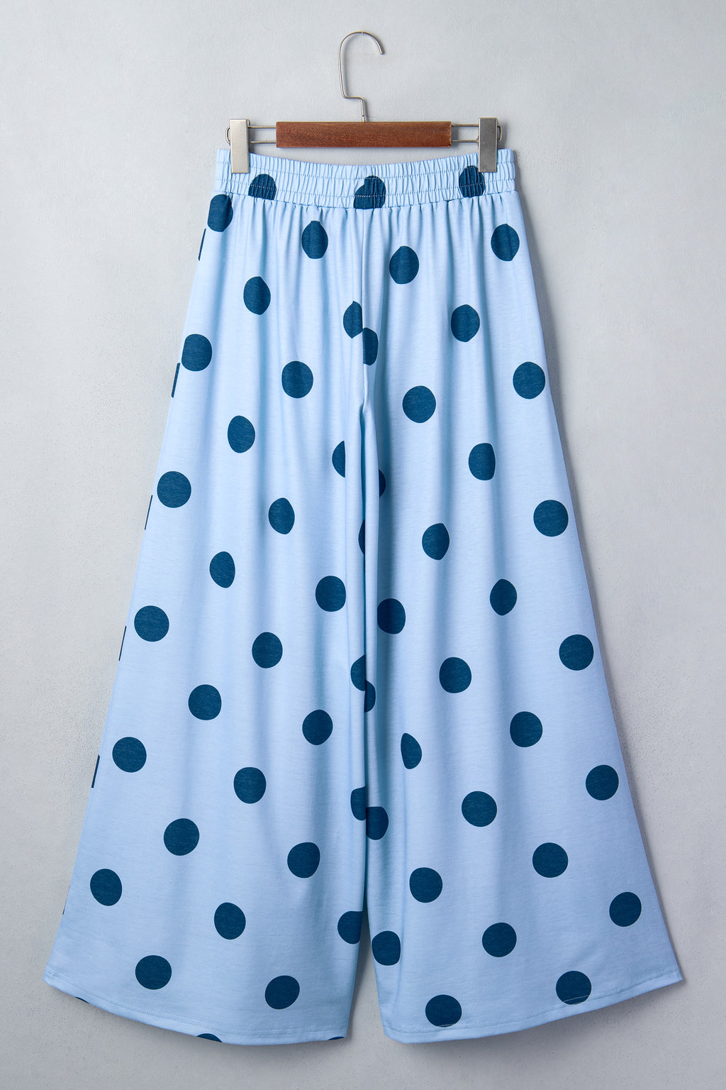 Sky Blue Polka Dot Wide Leg Elastic Waist Casual Pants