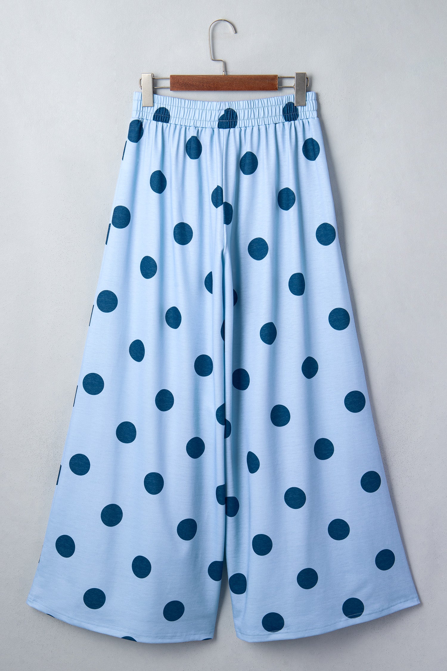 Sky Blue Polka Dot Wide Leg Elastic Waist Casual Pants