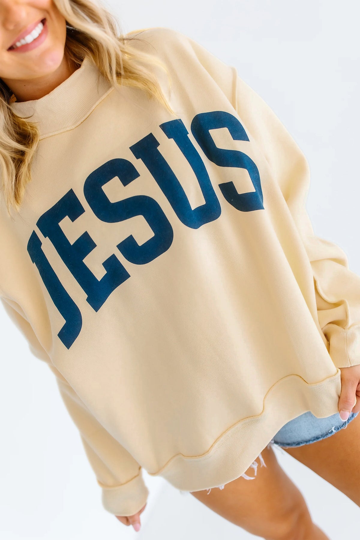Jesus reversible Mock Neck Oversized Tunic Plus Size Sweatshirt