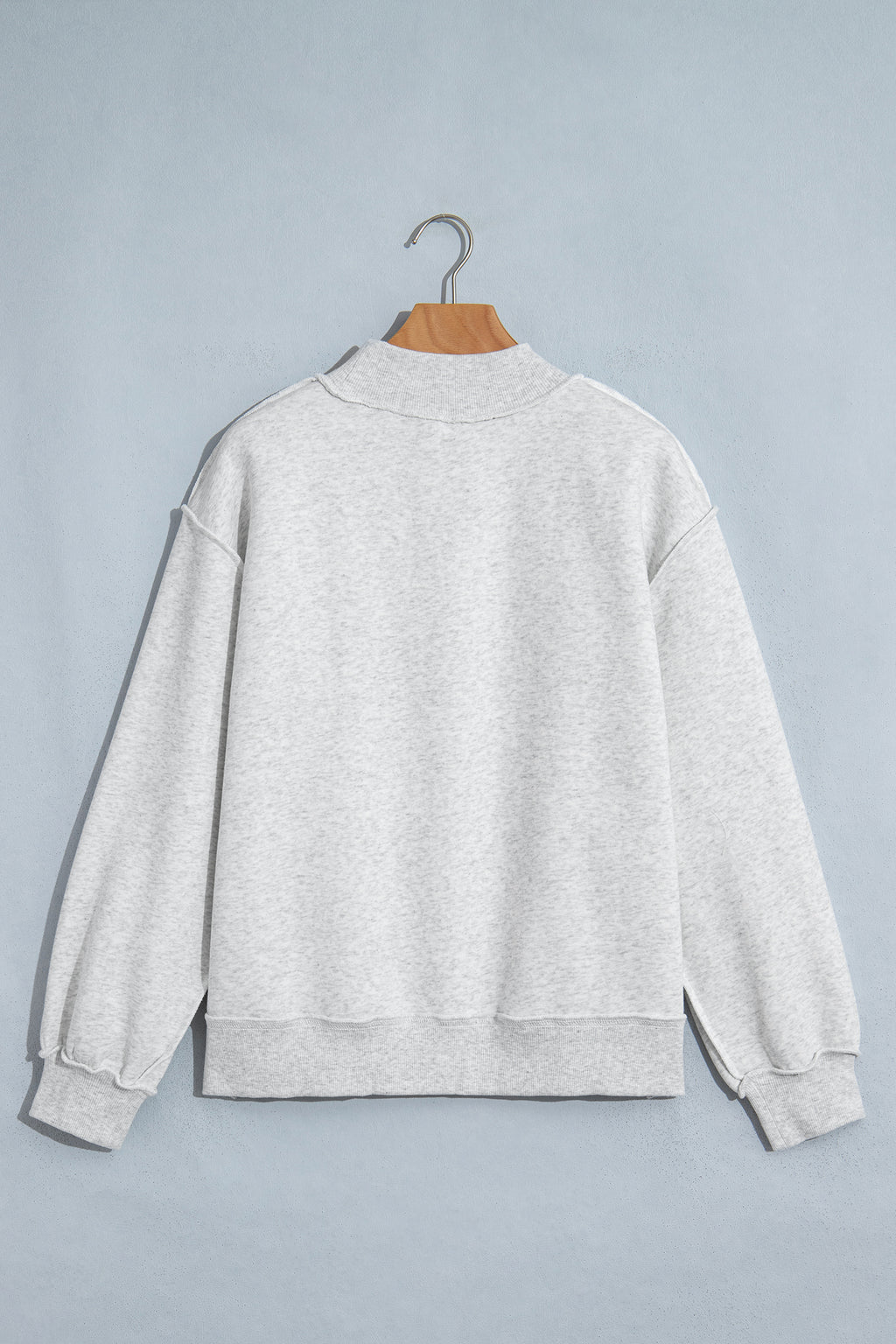 Gray WWJD Mixed Pattern Embroidered Patch Graphic Mock Neck Sweatshirt
